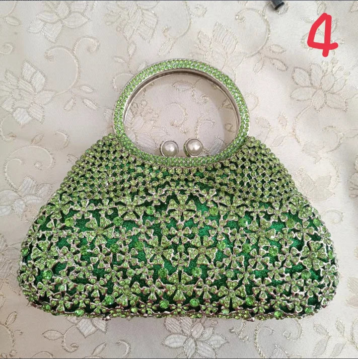 Elegant Jade Green Women Big Stones Evening Bags Crystal Metal Clutches Bags Green Wedding Party Minaudiere Purses and Handbags