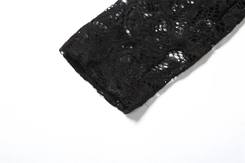 Lace See Through 2 Piece Set Women 2024 Autumn Sexy Hollow Jacquard Backless Bodysuit Leggings Party Clubwear Skinny Outfits