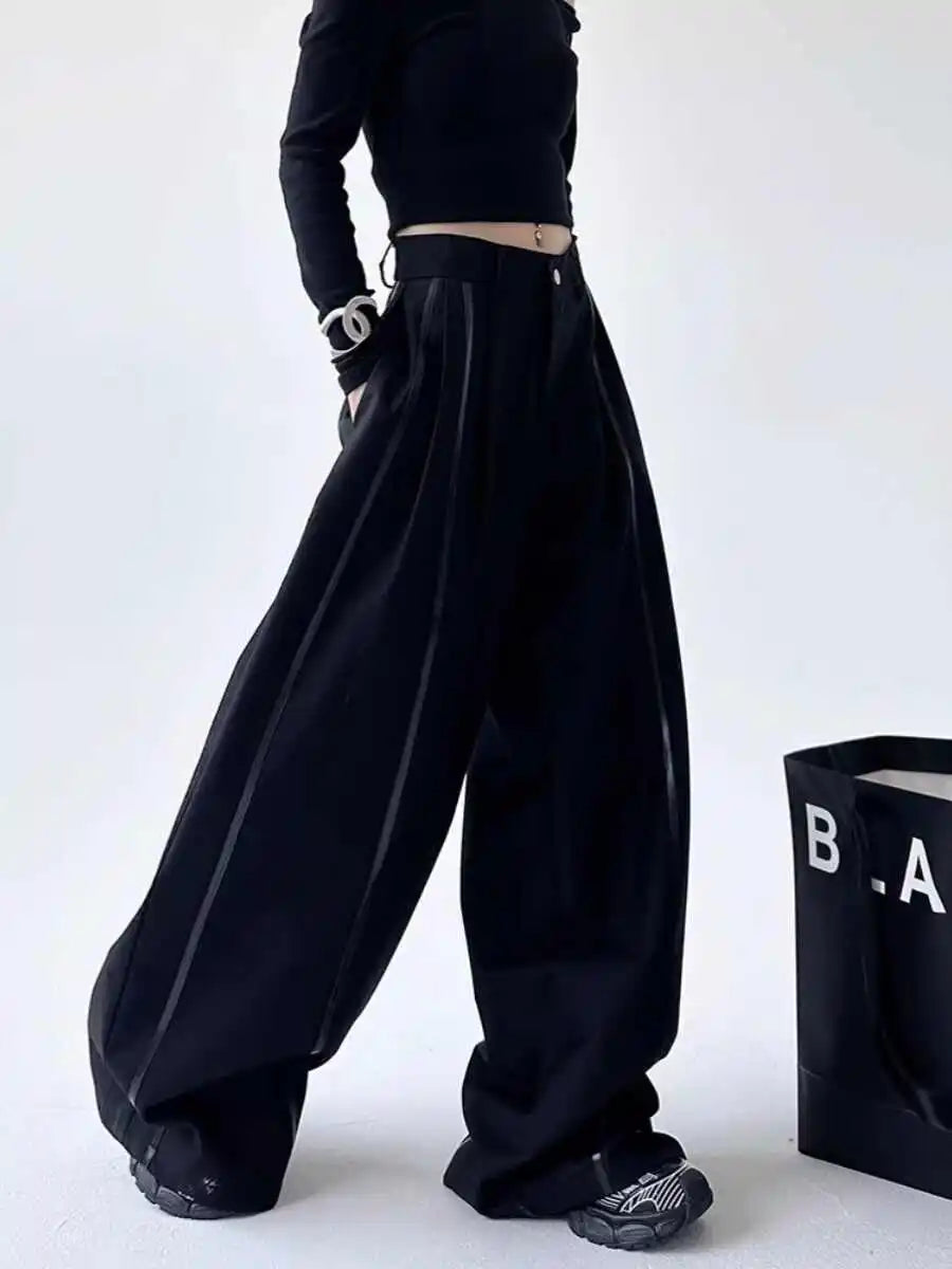 Women's Black Gothic Urban Pants Baggy Oversize Suits Long Pants Harajuku Japanese 2000s Style Y2k Emo Vintage Trousers Clothes