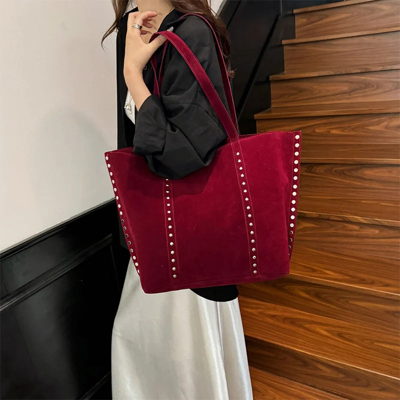 Y2kn Women's Rivet Tote Bag Autumn And Winter New Versatile Casual Shoulder Underarm Bag Brand Designer Fashion Simple Handbag