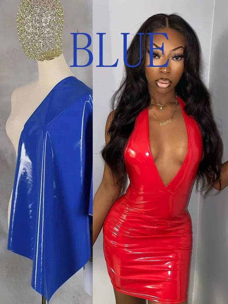 Sexy V Neck Patent Leather Dress Women Sleeveless Faux Latex Tank Dress Party Ladies Backless PVC Bodycon Dress Custom Clubwewar