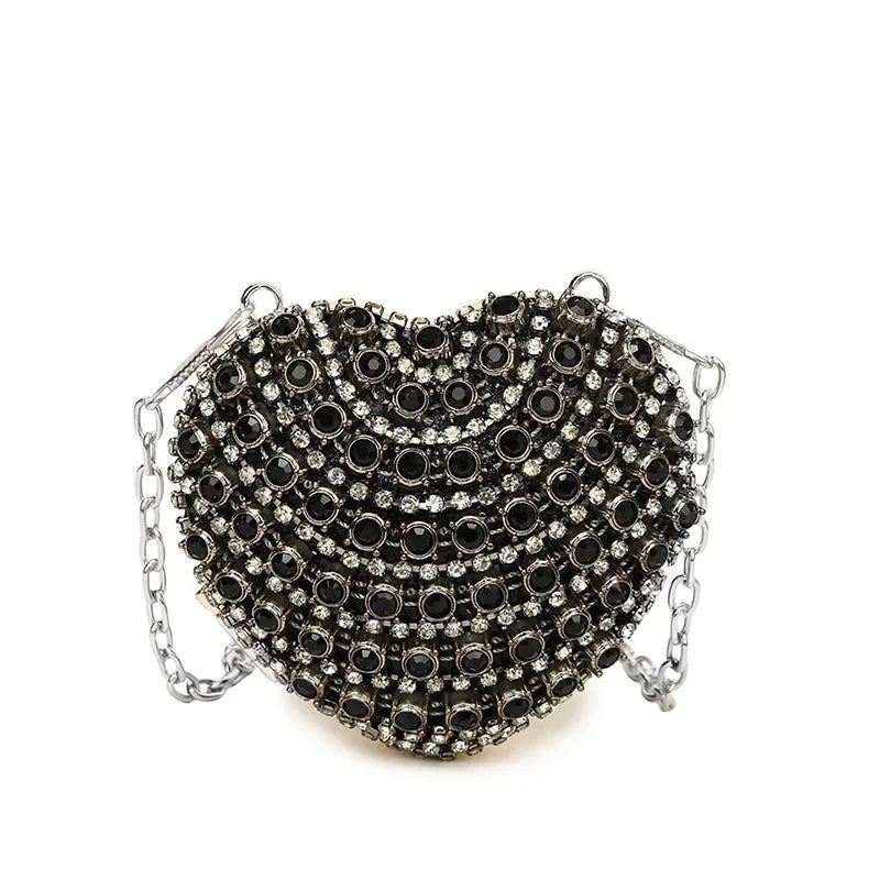Luxury Mini Diamond Inlay Heart Shape Crystal Clutch Purse Stones Evening Wedding Party Shoulder Bag Handle Rhinestone Handbags