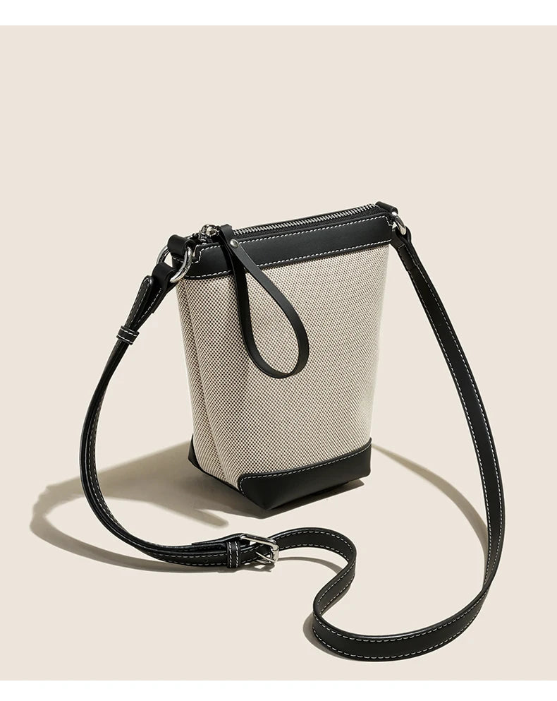 2024 Genuine leather Canvas Crossbody Women's Bag Bucket Bag Autumn Winter Ladies Designer Luxury Brand Lightweight Small Bag