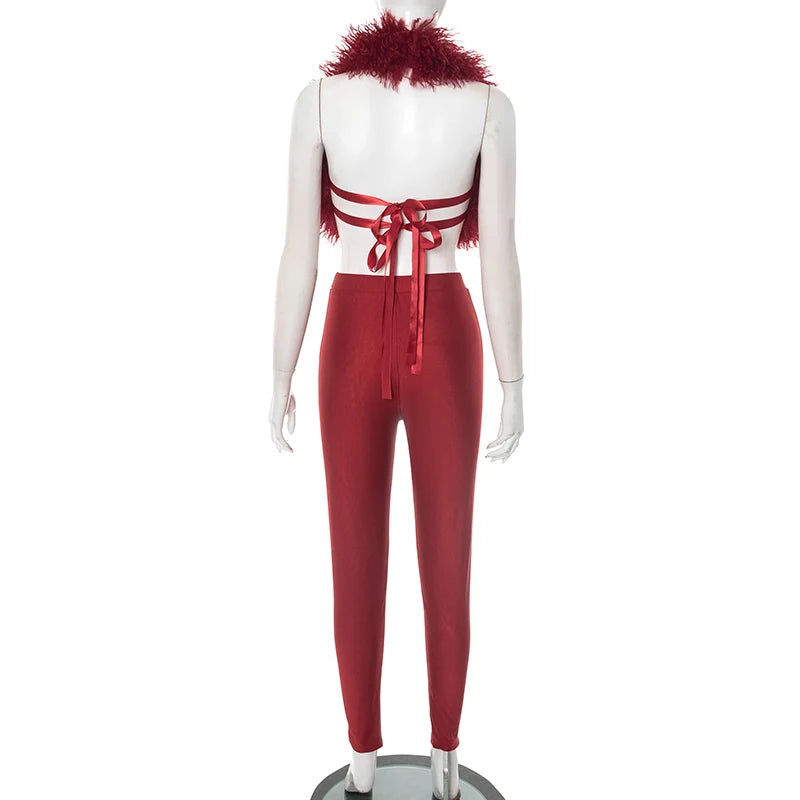 Weird Puss sexy 2 Piece Set Women Tracksuit hipster Halter Backless furry Tank Tops+leggings matching Sexy Streetwear Outfits
