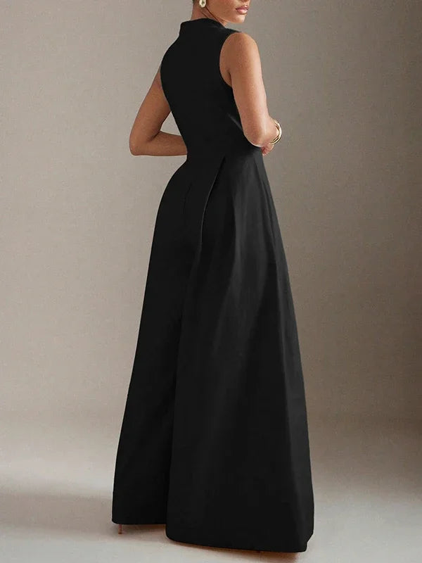 Beautyblue Female Jumpsuit V-neck Wide-leg Overalls Fashion Sleeveless Zipper Brown Formal Clothes Women's One-piece Jumpsuits