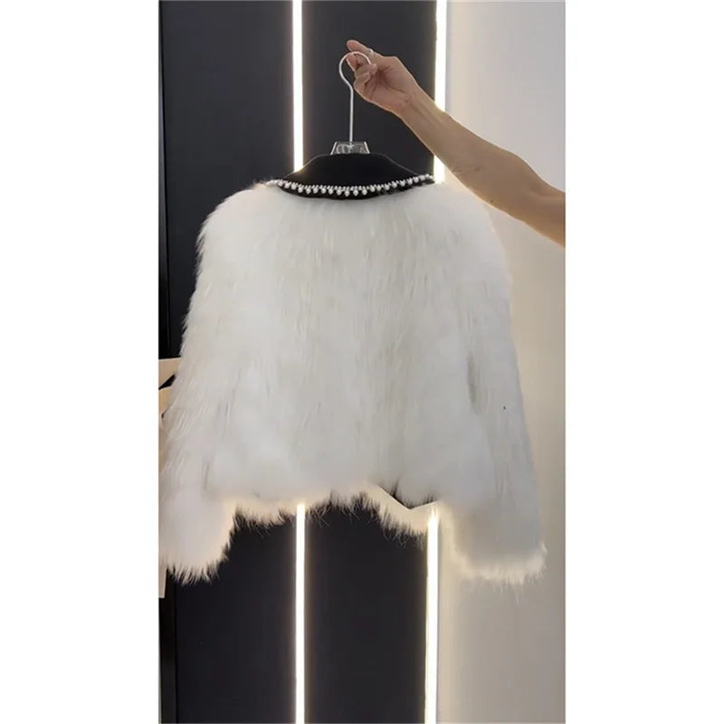 High end Heavy Industry Nail Bead Imitation Fox Fur Grass Coat for Women's Autumn and Winter 2024 New Unique Warm Top Jackets