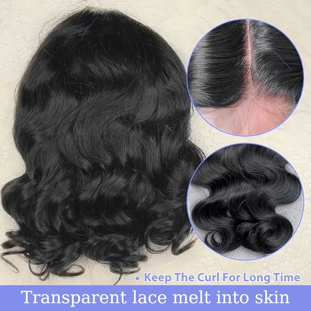 Black Body Wave Bob Wigs 13x4 Lace Frontal 4x4 Closure Lace Front Pre Plucked 100% Human Hair Wig Loose Water Wave Short Bob Wig