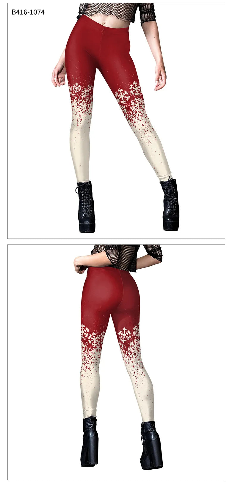 FCCEXIO Christmas Tree Print Leggings Women Party Sexy Tights Mid Waist Snowflakes Red Plaid Trousers Girls Casual Pants Bottom