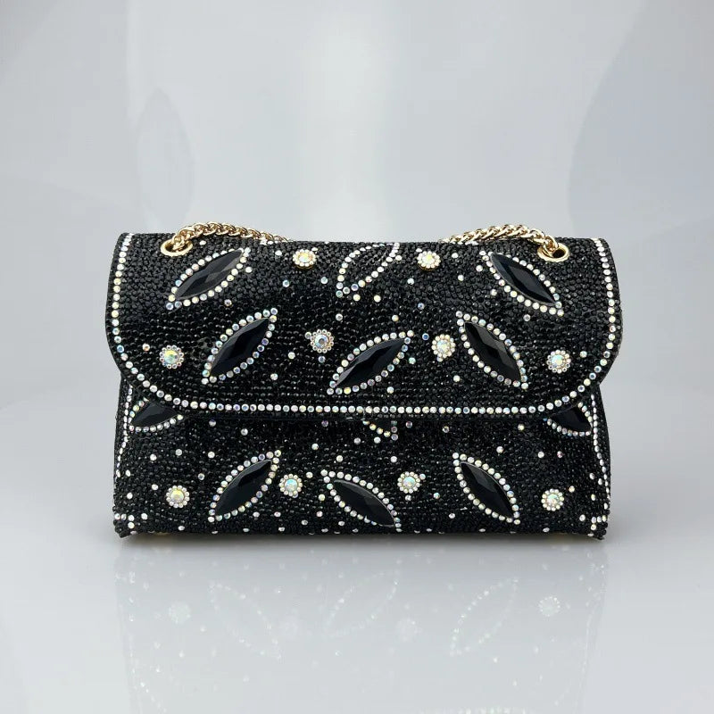 New Cross-Border High-End Feel Large Brick Socialite Style Diamond Underarm Handbag Embroidered Color Diamond Chain Chinese Dres