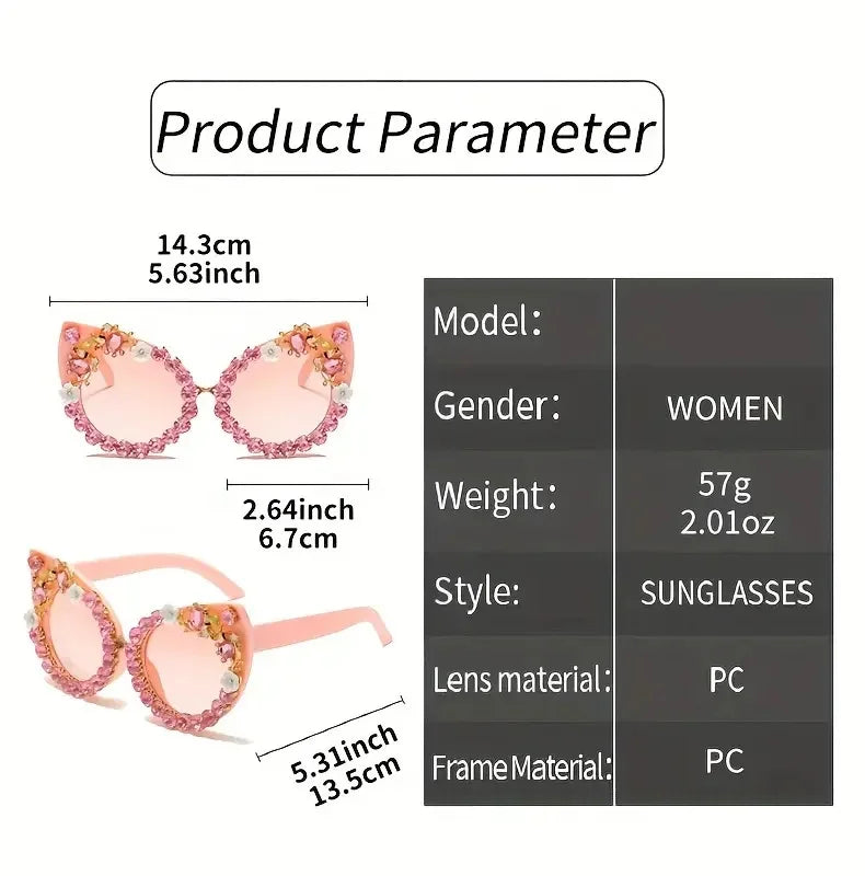Luxury Rhinestone Flower Sunglasses Cat Eye Gradient Decorative Shades Props For Costume Party Prom