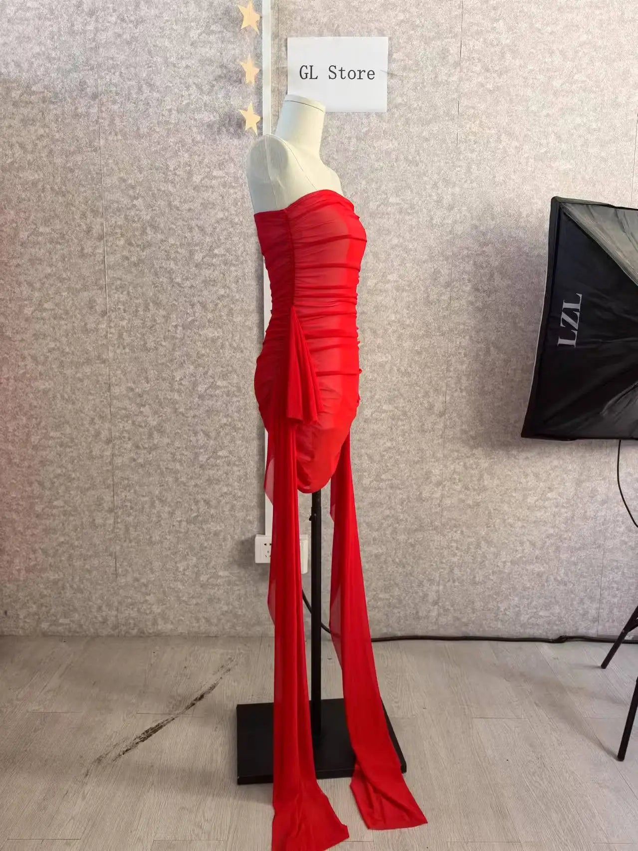 CM.YAYA Women Ribbon Strapless Mesh Mini Dress 2024 Fall Sleeveless Evening Sexy Club Party Evening High Street Dresses