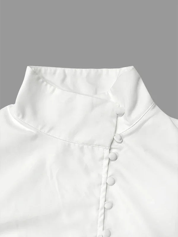2025 New Chinese Style Shirt Top Solid Color Stand Collar Long Sleeve Loose Fit T-shirt Commuter Female Buttoned Blouse