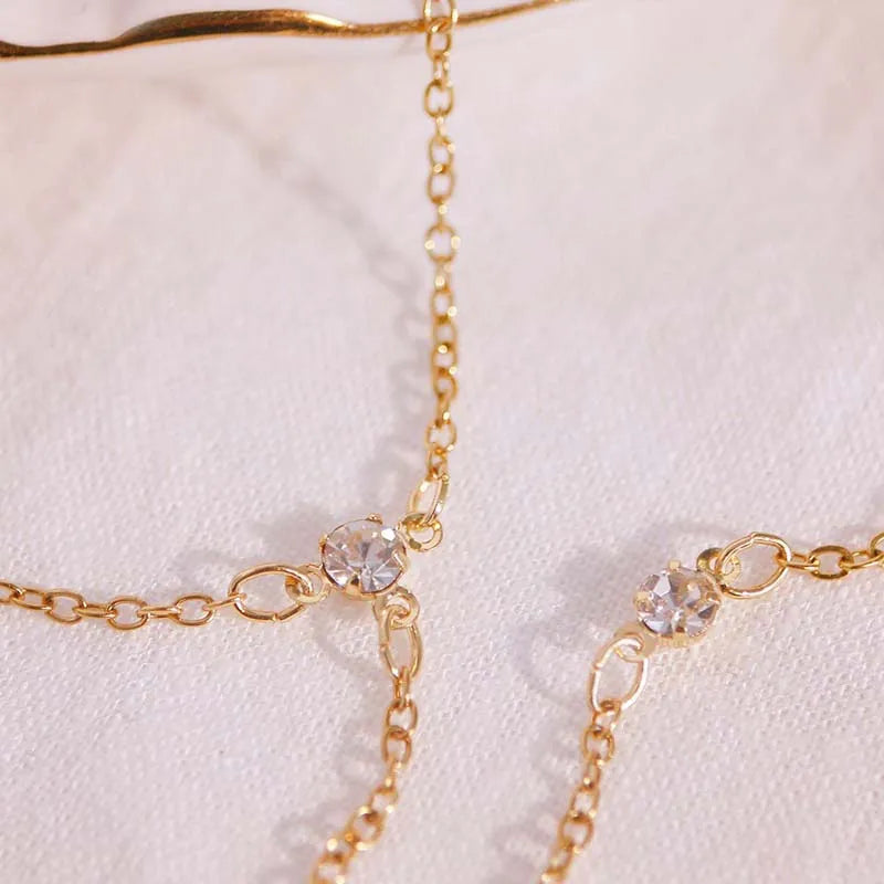 Gold Tone Crystal Finger Chain Anklet