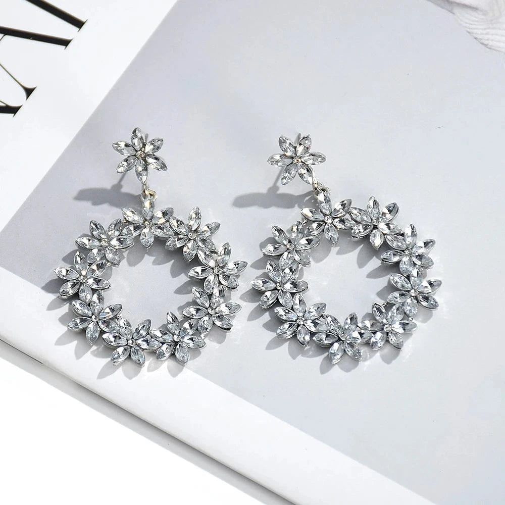 New Arrival Flower Colored Glass Stone Drop Earrings For Women Girls Crystal Accessories Statement Jewelry Wholesale