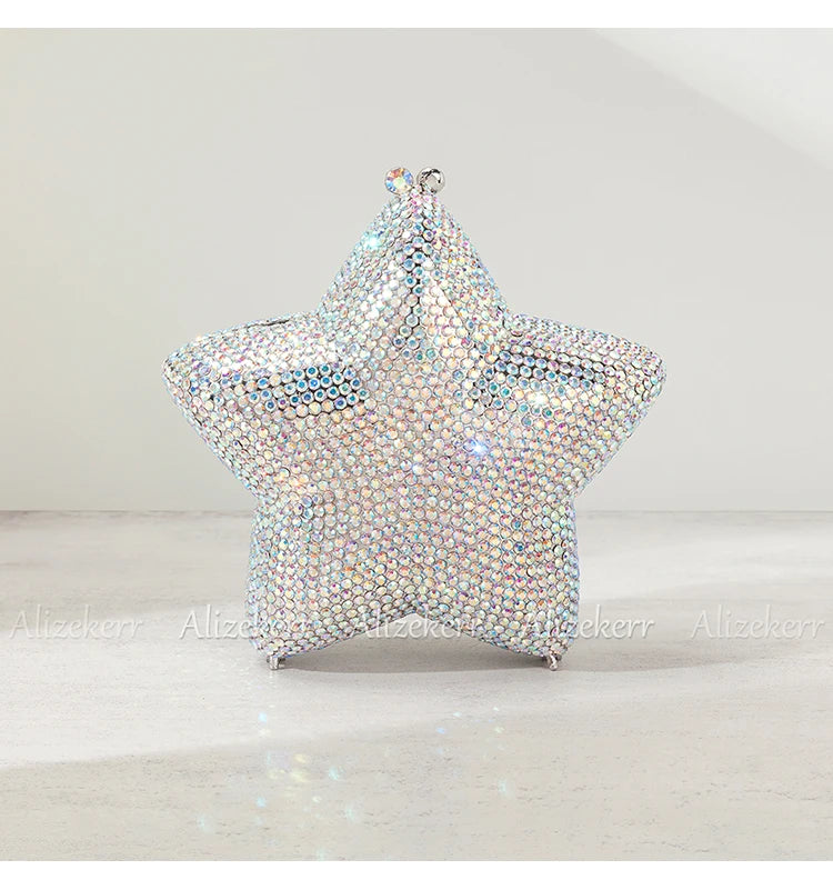 Alizekerr Star Shaped Crystal Evening Bags Women Boutique Gorgeous Sparkling Rhinestone Mini Metal Clutch Purses Wedding Party