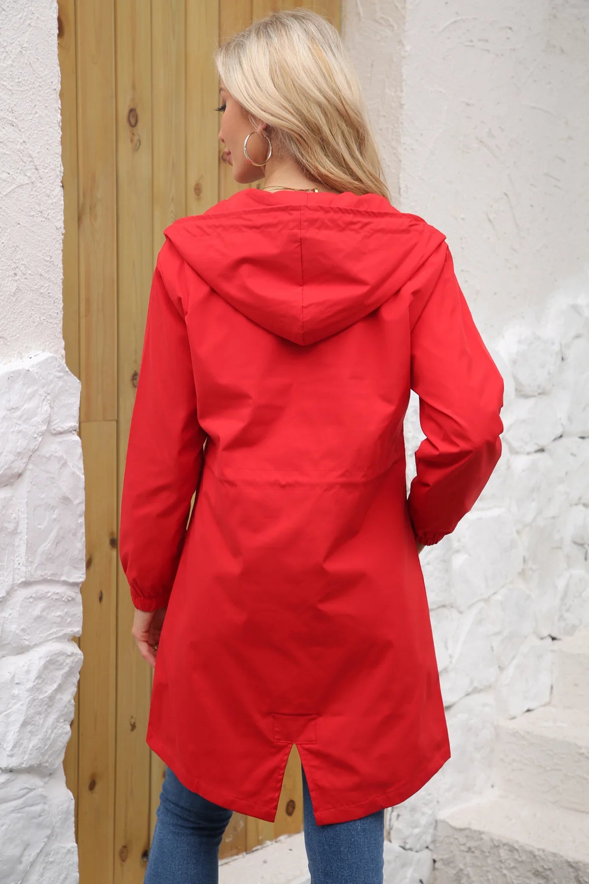 Spring Autumn Women's Trench Coat Water-Repellent Hooded Windbreaker Outdoor Loose Casual Zipper Long Jacket