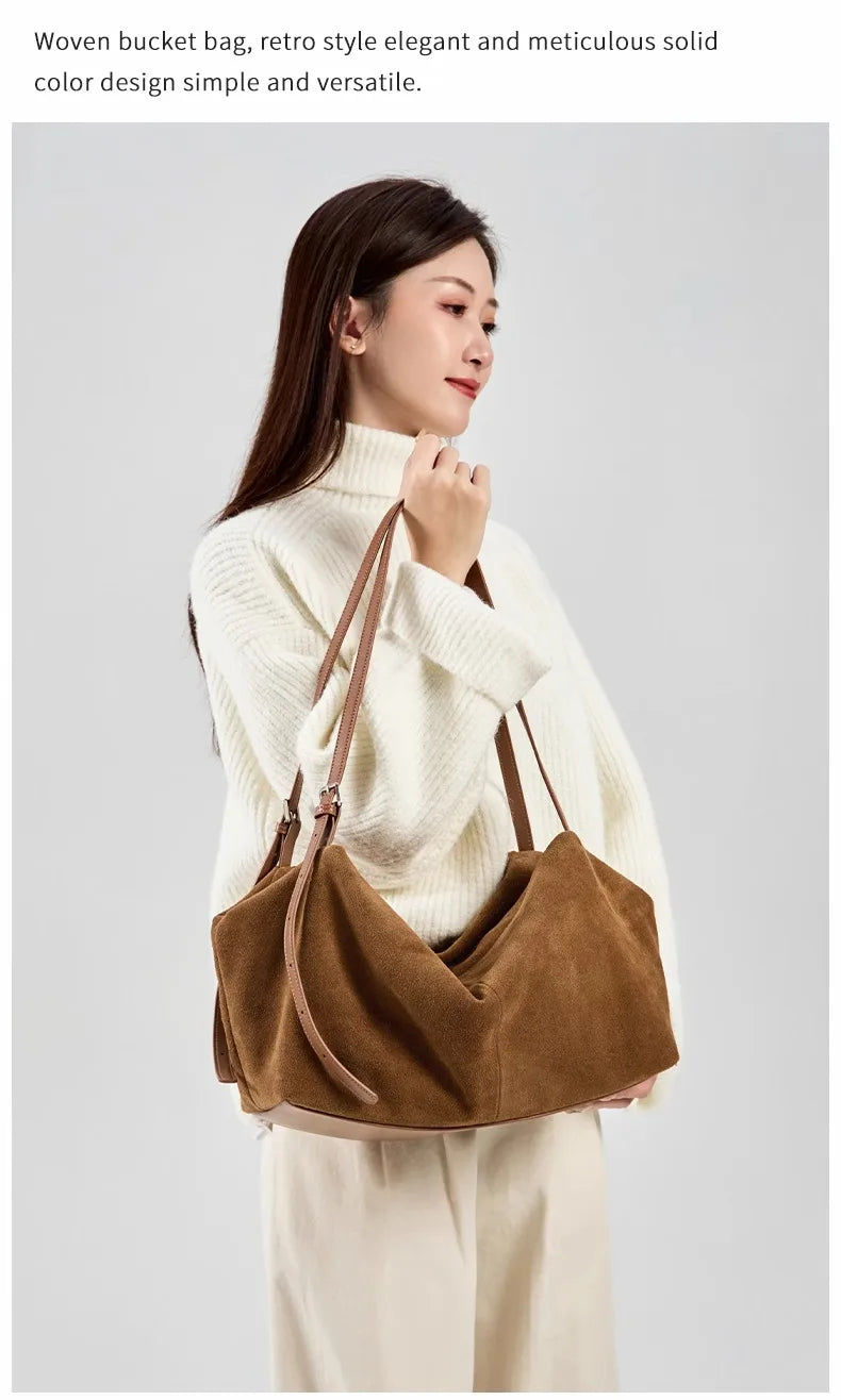 Women's Suede Genuine Leather Shoulder Bags Ladies Frosted Cowhide Crossbody Bag Female Design Luxury and Lazy Commuting Handbag