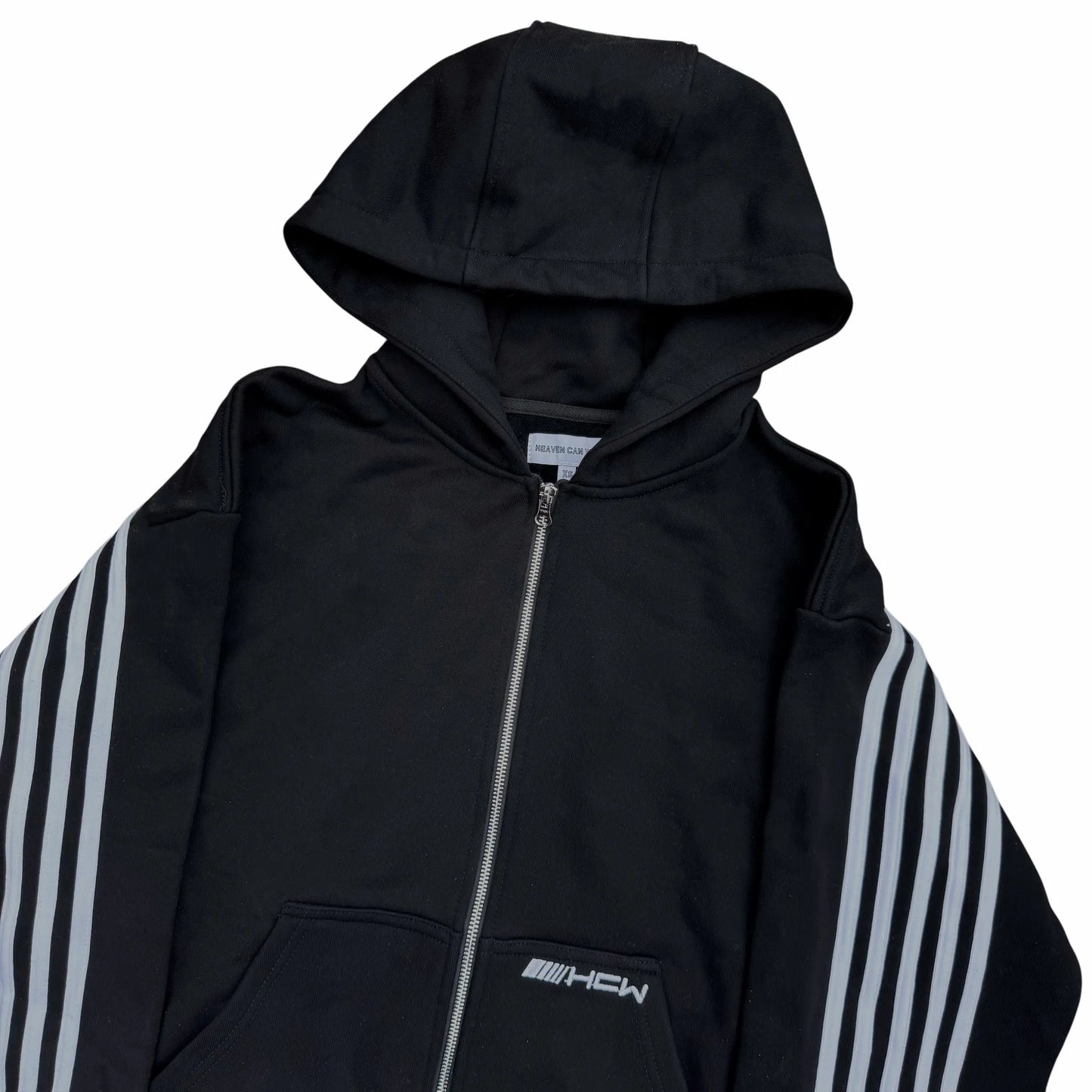 American HCW Retro Striped Zipper Hoodie Y2K Clothes Mens Womens Hip-hop Letter Embroidery Black Oversized Sweatshirt Jacket