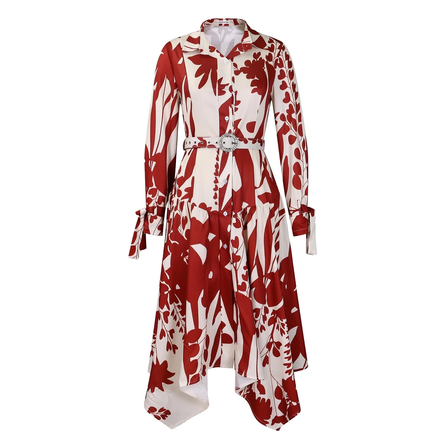 Elegant Printed Dresses Woman 2024 Turn Down Collar Single Breasted Full Sleeve Asymmetric Ankle Length Fashion Birthday Dress