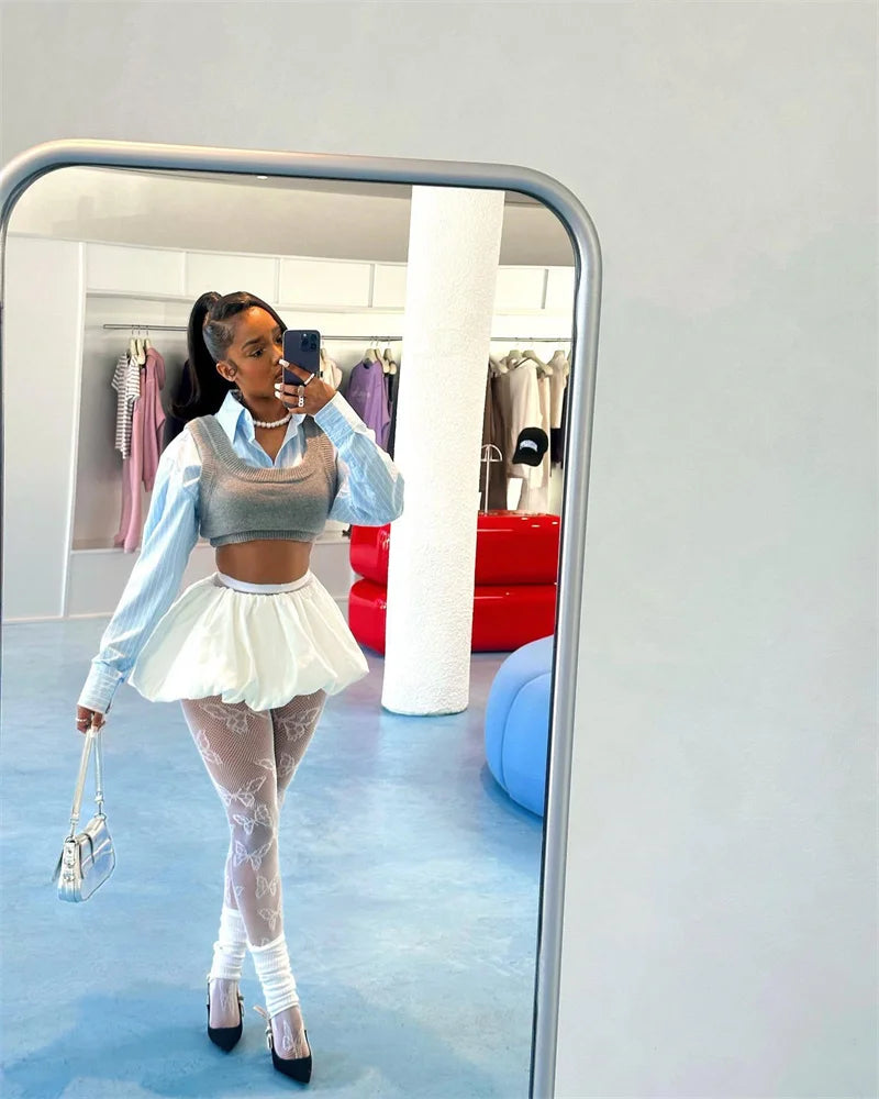 Sexy Pleated Bubble Skirt for Women High Waist Solid Lolita Micro Skirt Preppy Harajuku Y2K Clothes Cute Mini Skirts Birthday