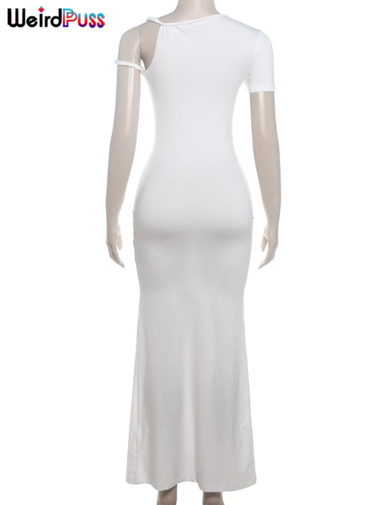 Weird Puss Bandage Dress Woman Summer Sexy Irregular Solid Sheath Chic Stretch Body-Shape Smooth Birthday Party Elegant Bodycon