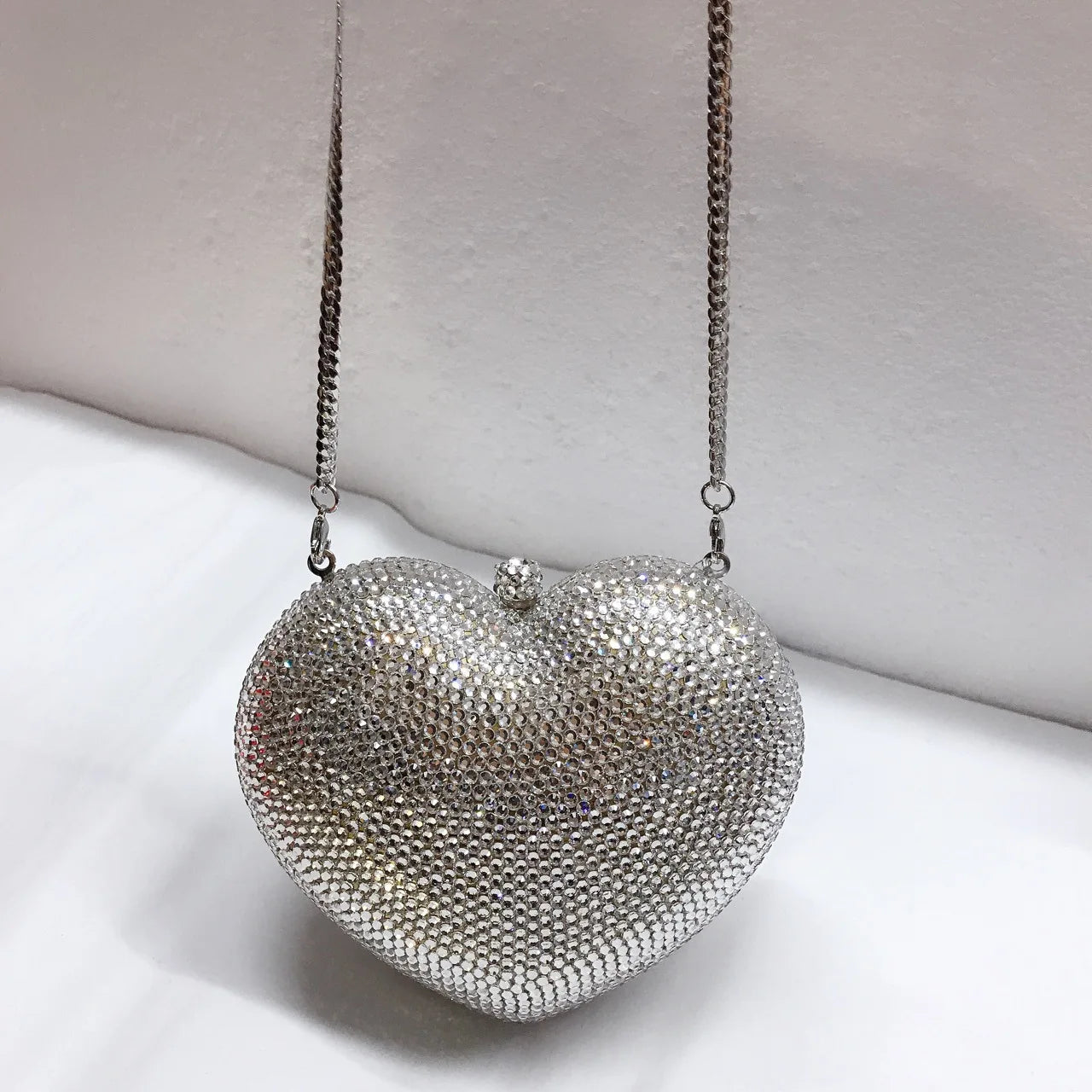 Red Peach Heart-shaped Diamond-encrusted Dinner Bag Full Of Diamonds Love Clutch Bag Hard Box Crystal Women's Banquet Dress Bags