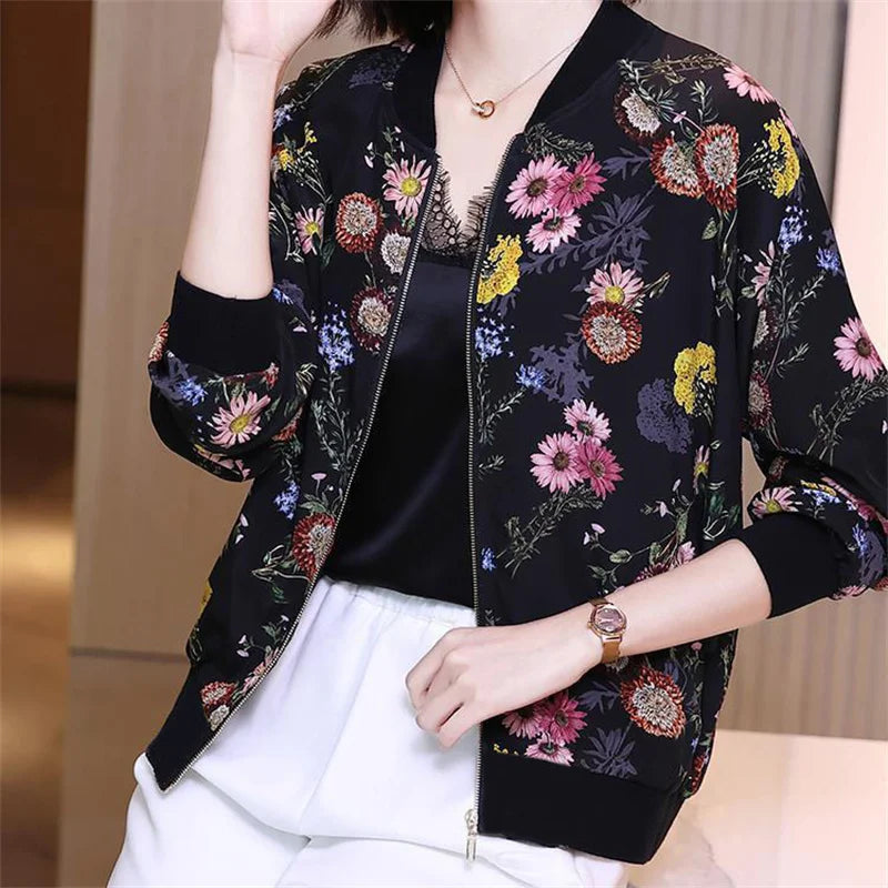 Fashion Print Jacket Female Spring Top 2024Summer UV Protection Joker Short Chiffon Sunscreen Clothing Female Top Thin Shirt Top
