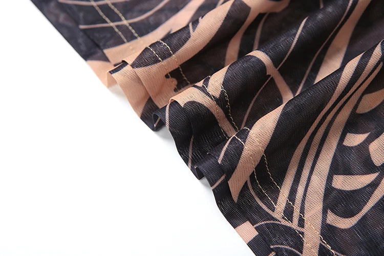 Weird Puss See Through T-Shirts Women Tiger Print Long Sleeve High Neck High Slits High Elastic Skinny Trend Street Hipster Tops