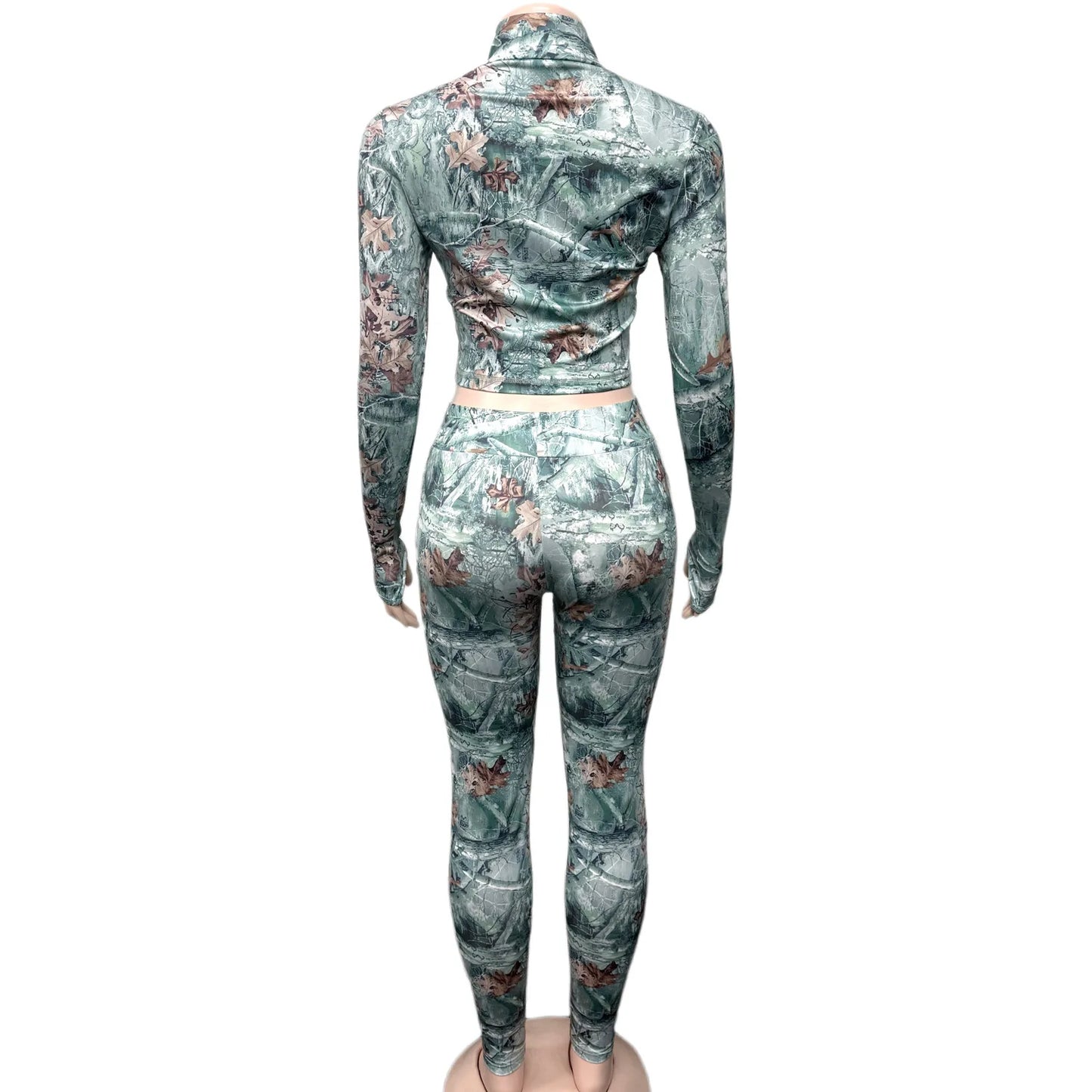 FAGADOER Y2K Fashion Pattern Printing 2 Piece Sets Woman Outfit Long Sleeve Zip Crop Top + Pants Matching Suit Female Streetwear