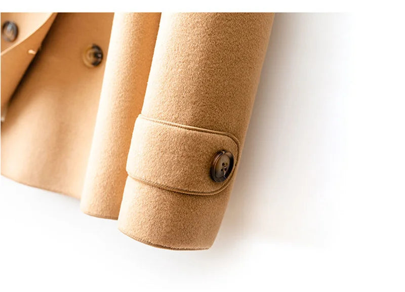 High-Quality Double-Sided Woolen Coat For Women 2024 New Short With Temperament Doll Neck Mother's Outfit Woolen Coat Female Red
