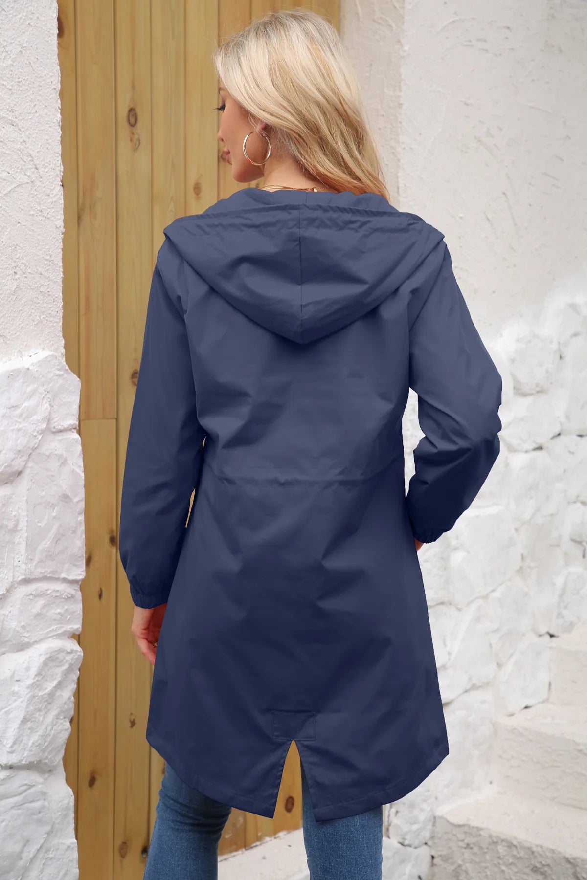 Spring Autumn Women's Trench Coat Water-Repellent Hooded Windbreaker Outdoor Loose Casual Zipper Long Jacket