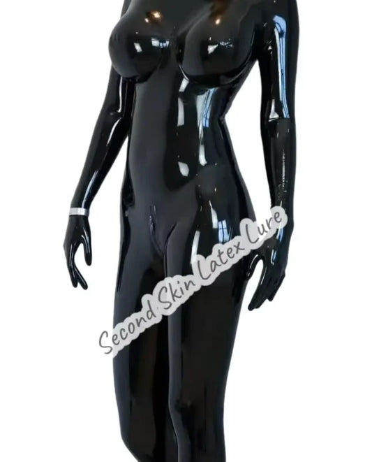 Latex Catsuit Neck Entry Bodysuit 3d Breast With Gloves Socks Two Way Crotch-Zip