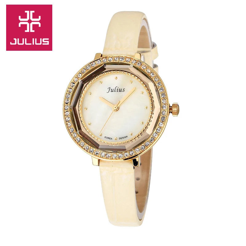 Mother-of-pearl Julius Lady Women's Watch Japan Quartz Fashion Hours Bracelet Real Leather Girl's Gift No Box