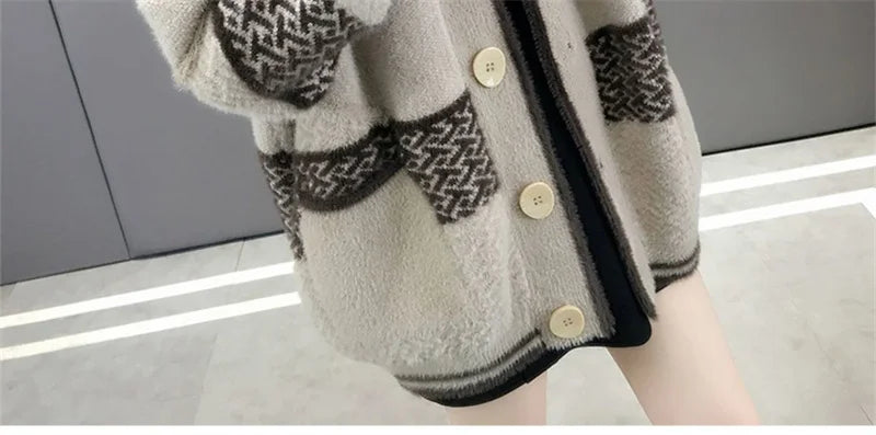 Mink Velvet Knitted Cardigan Jacket Women's 2022 New Loose Ladies Sweater Outerwear Spring And Autumn All-Match Button Jacket