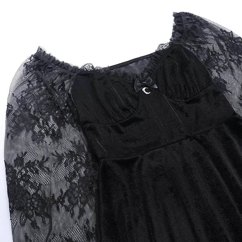Y2K Hollow Cuffs Strapless Sexy Gothic Lace Dress Dark Style Pleated Knee-length Skirt Women‘s Slim Fit Fashion Women's Clothing