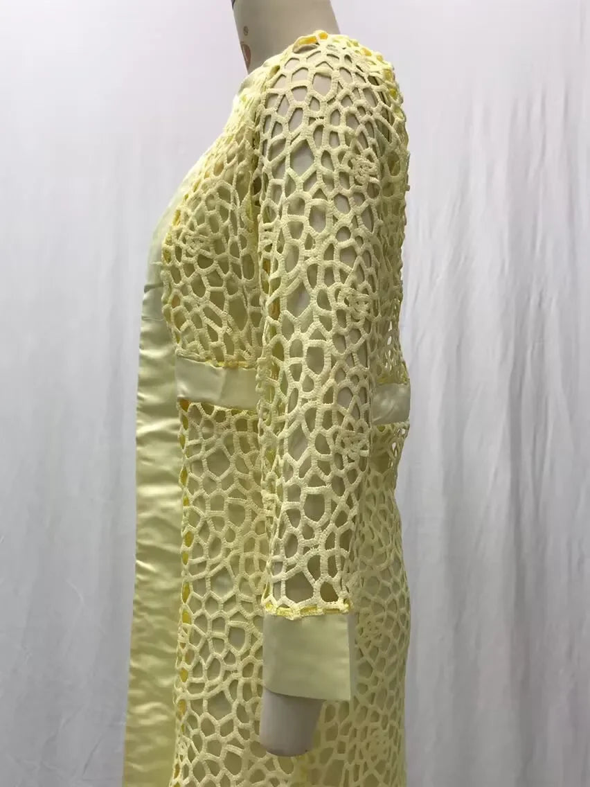 2025 Women's Lace Open Cardigan Dress Two-Piece Outfit Popular Wish Elegant Style Chinese Origin Fashionable Female Clothing