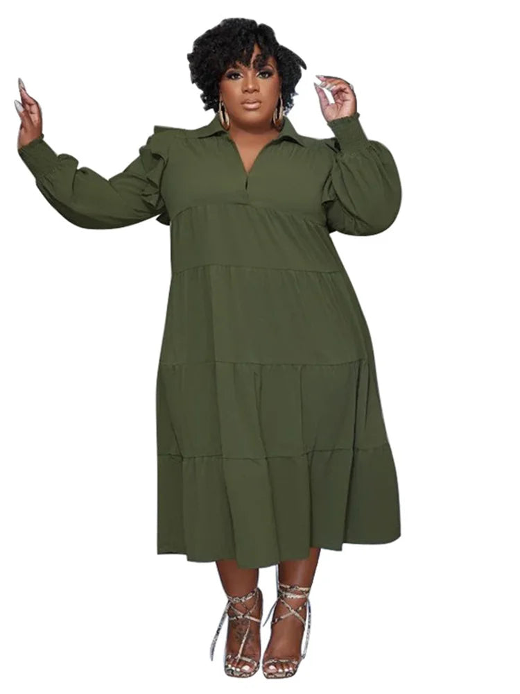 Wmstar Plus Size Women Clothing Dresses Women Petals Long Sleeve Loose Solid Elegant Maxi Shirts Dress Wholesale Dropshipping