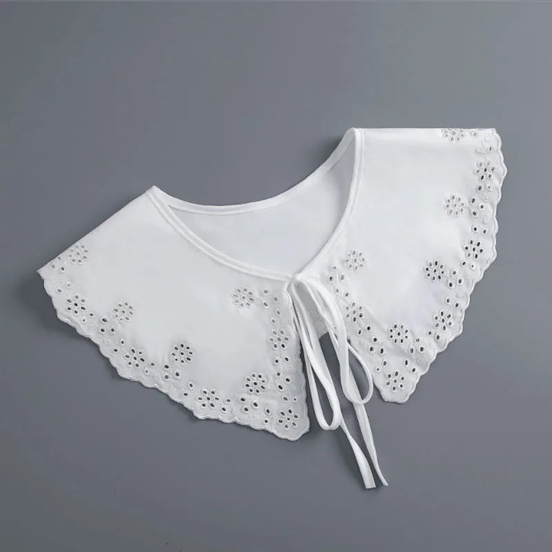 Removable Lace Doll Fake Collar Women Tie Ladies White Shawl Wrap Detachable Embroidered Lapel False Collar Clothes Accessory