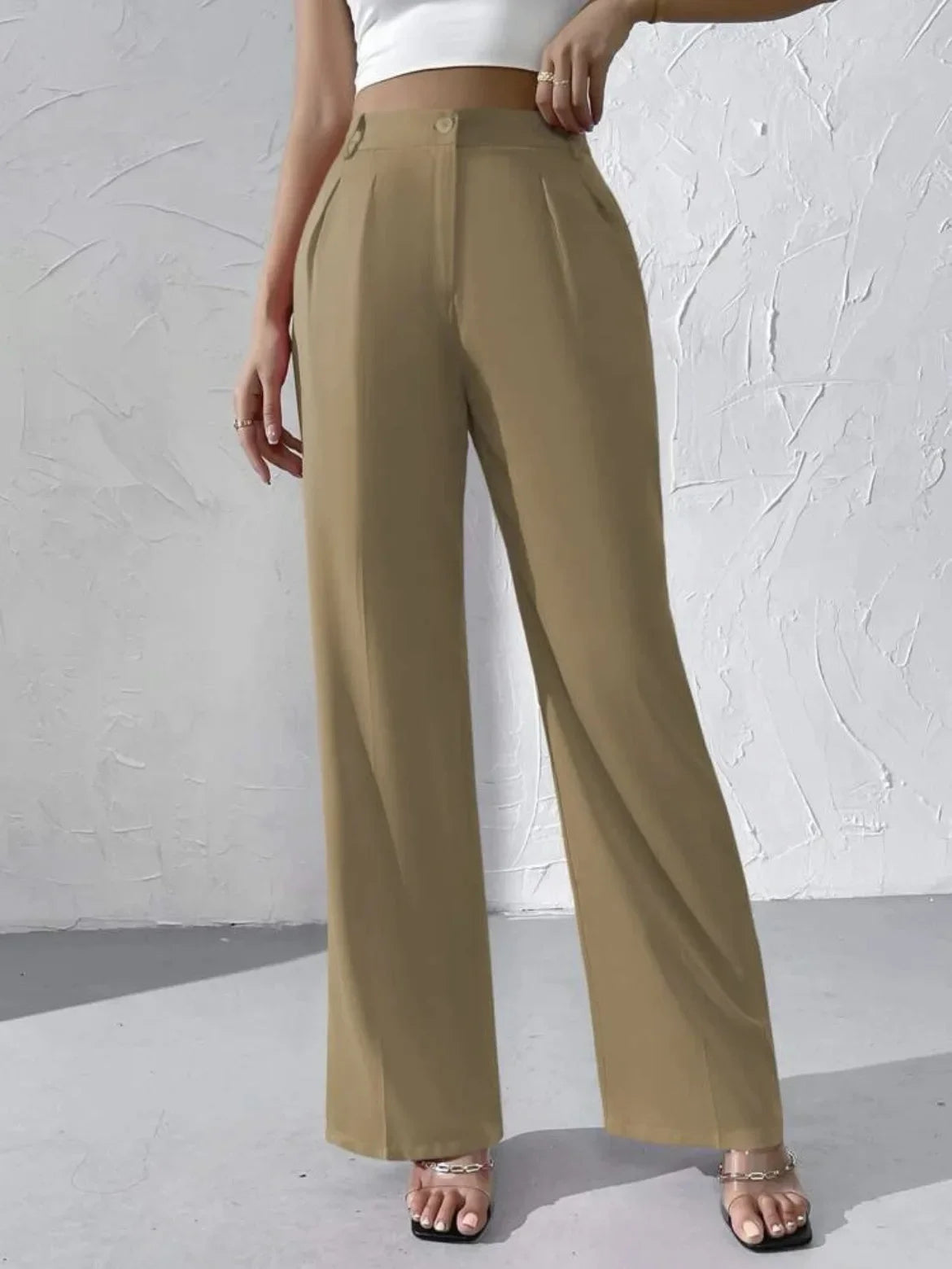 Elegant Pure Color Draped Wide Leg Suit Pants for Women High Waist Long Trousers Fashionable Business Casual Loose Fit