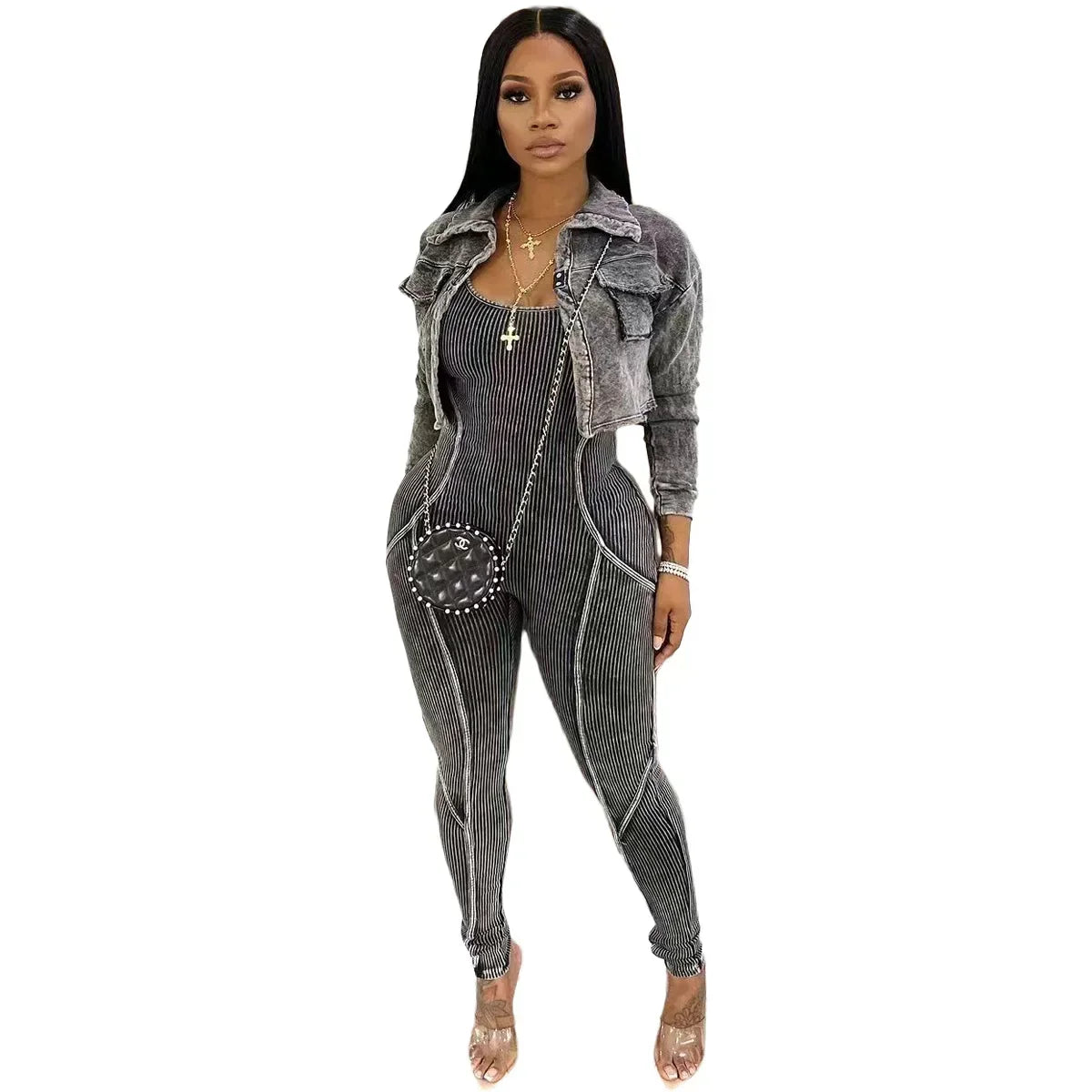 Washed Fabric Two Piece Knit Set
