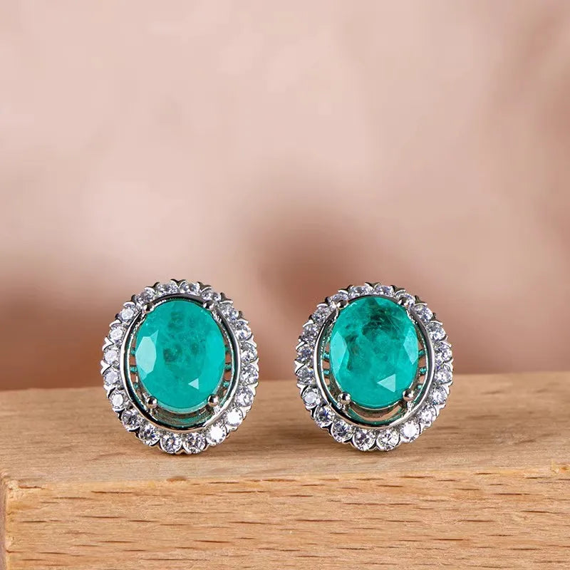 Silver Heart Shape Paraiba Tourmaline Gemstone Stud Earrings For Women Fashion Wedding Statement Jewelry Anniversary Gift