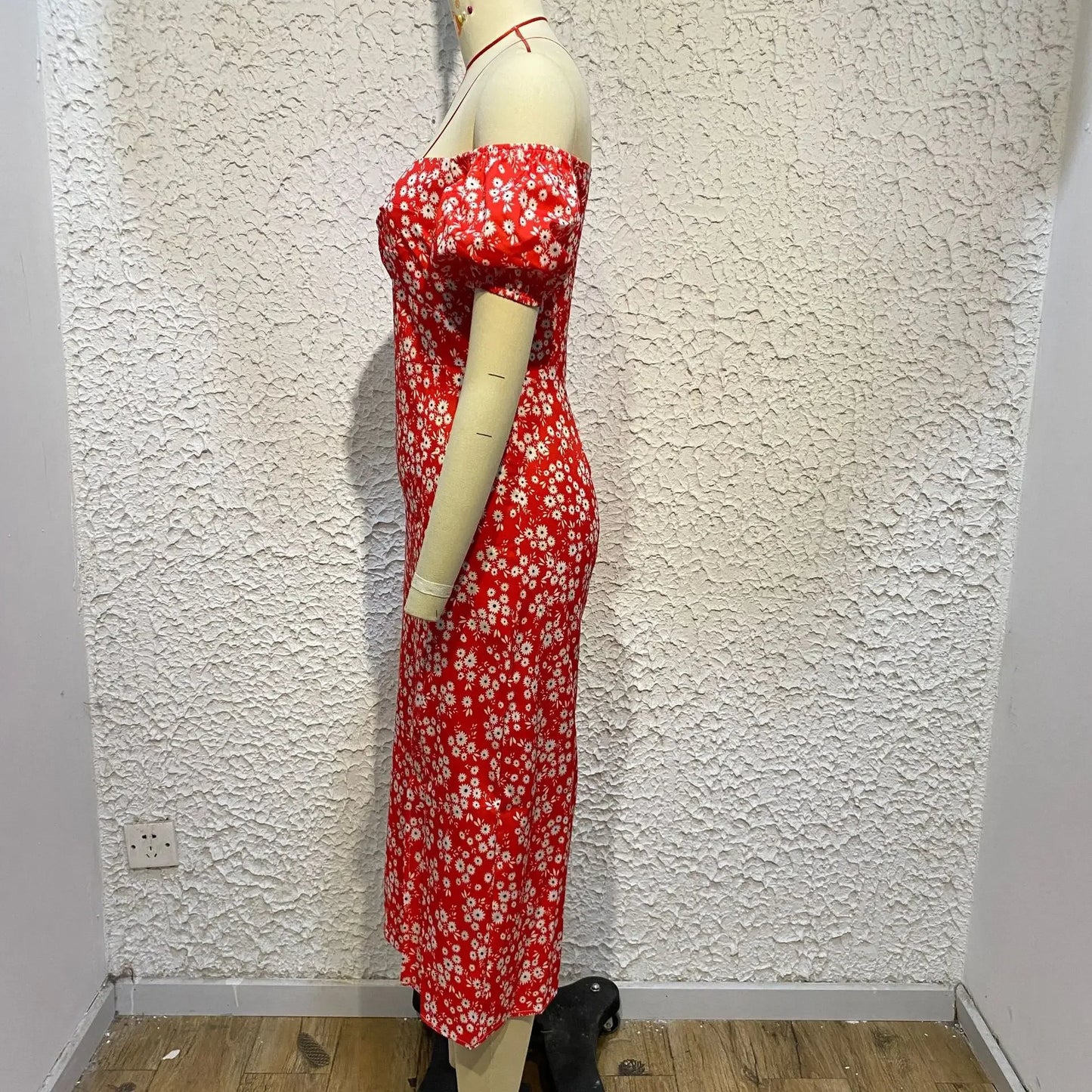 Elegant Summer Women's Dress Off-Shoulder Floral Side Slit Fashionable Commuting Foreign Trade New Style Womens Clothing