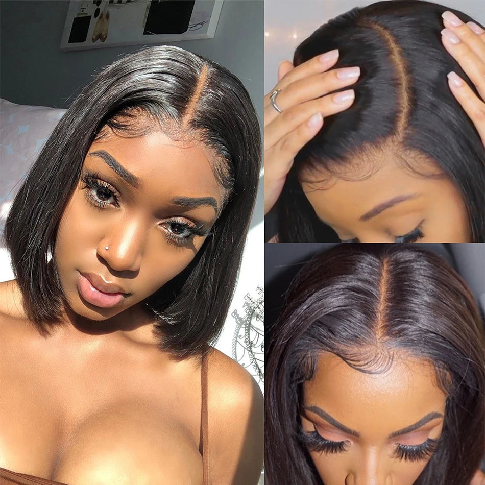 Straight Short Bob Wig 13x4 Lace Front Human Hair Wigs for Women Transparent Lace Frontal Wig Bleached 4x4 Pre Plucked Bob Wig
