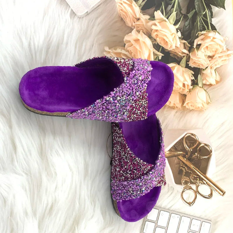 Summer Bling rhinestones Beach outside flat Women Slippers Fashion Casual Ladies Flip-Flops