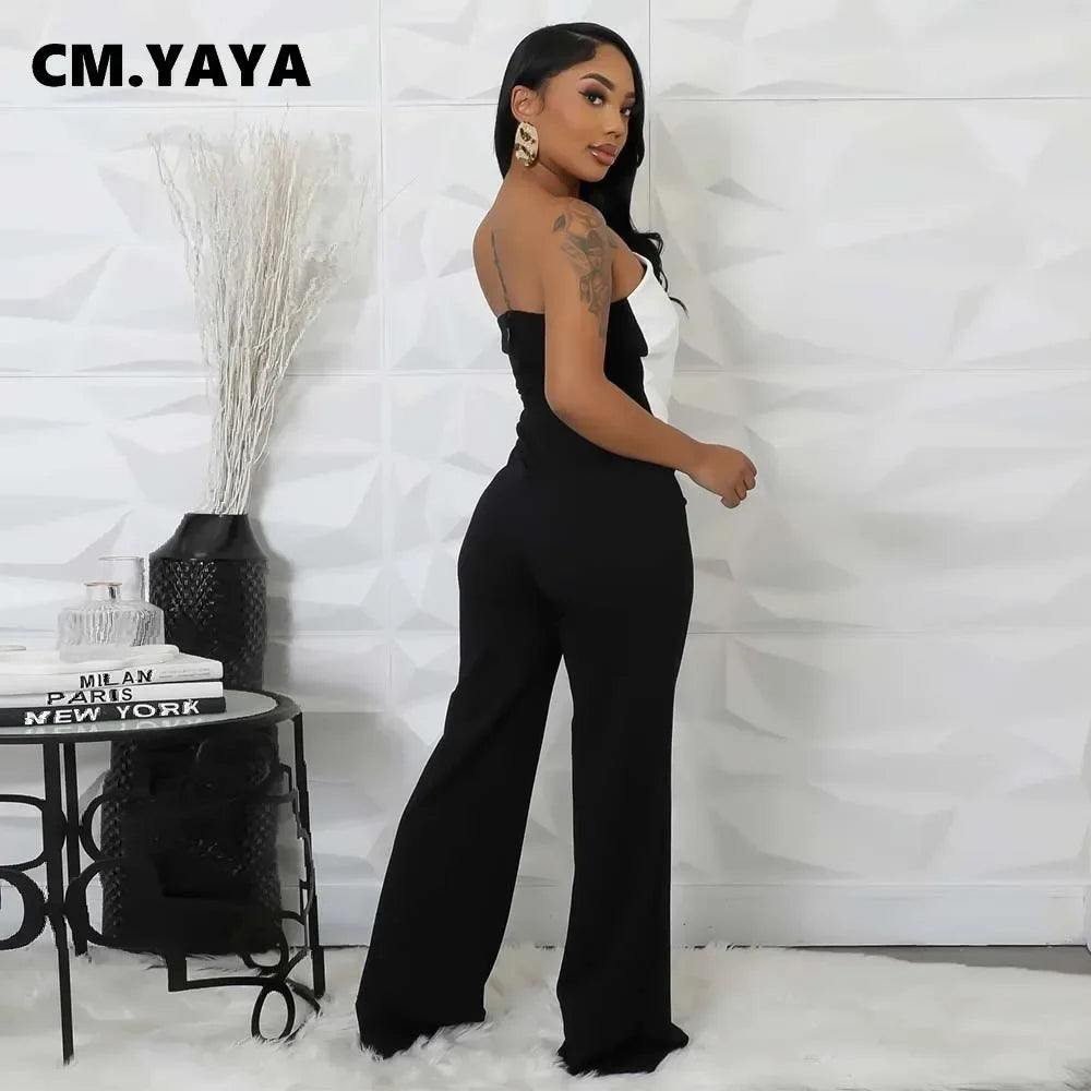 CM.YAYA Elegant Button Strapless Sleeveless Irregular Girl Jumpsuits 2025 Spring Women's Overalls Outfits Night Club One Piece