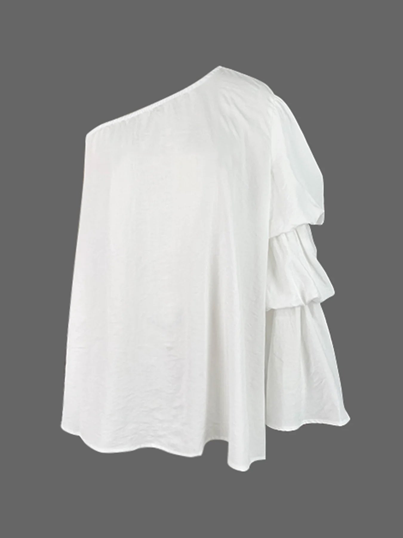 Beautyblue Flared Sleeves Women's T-shirt One-shoulder Long Sleeves Tee Summer Loose Asymmetric Elasticity Blouses&Shirts Female