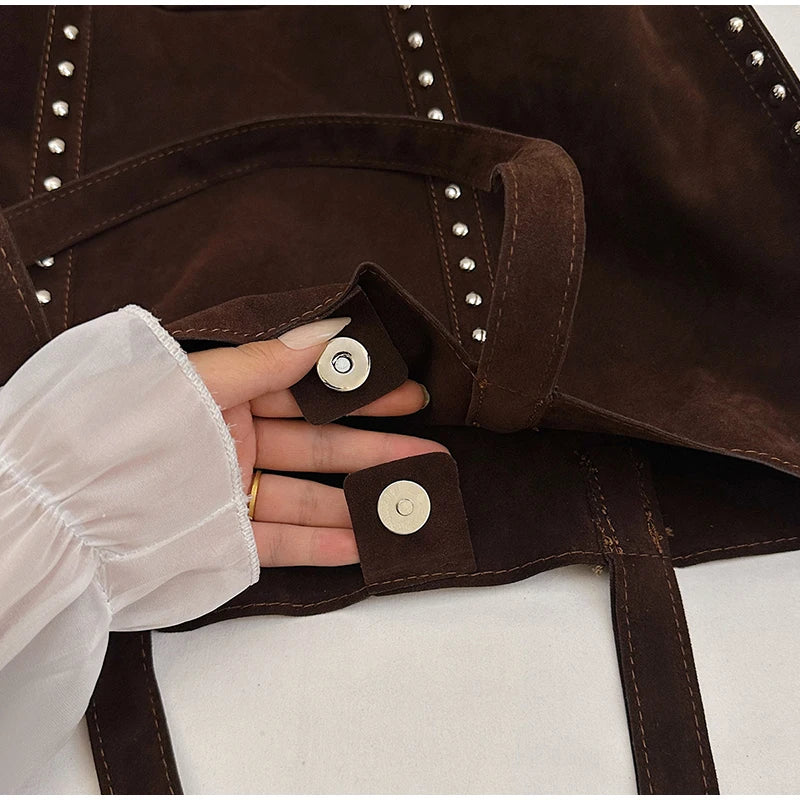 Y2kn Women's Rivet Tote Bag Autumn And Winter New Versatile Casual Shoulder Underarm Bag Brand Designer Fashion Simple Handbag