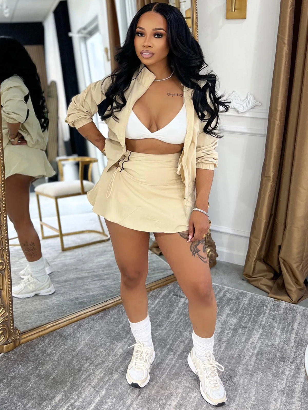Color Block Drawstring Crop Set