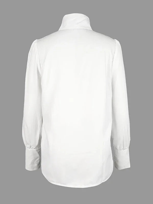 2025 New Chinese Style Shirt Top Solid Color Stand Collar Long Sleeve Loose Fit T-shirt Commuter Female Buttoned Blouse