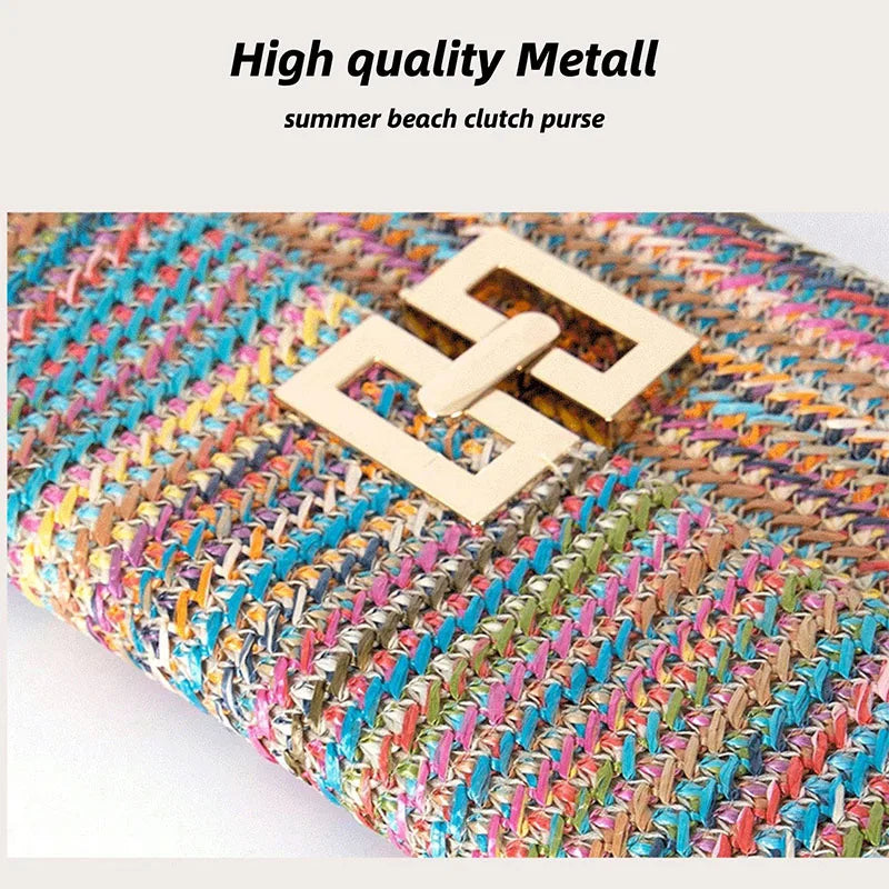 Straw Envelope Evening Party Handbag Fashion Women Weave Pattern Gold Clutch Messenger Purses Lady Daily Commuting Wallet Bags